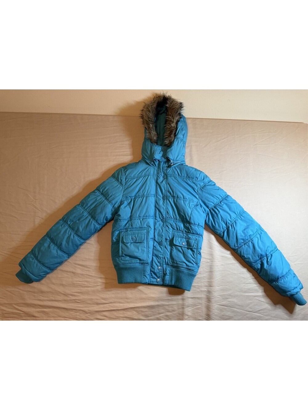 VTG Aeropostale Women’s Faux Fur Lined Hooded Bomber Jacket M 2000s Y2K